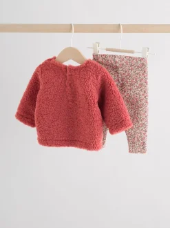 Next Ditsy rouge - Ensemble de Hauts et Leggings en polaire Bébé 2 pièces (0mois-2ans) Sale