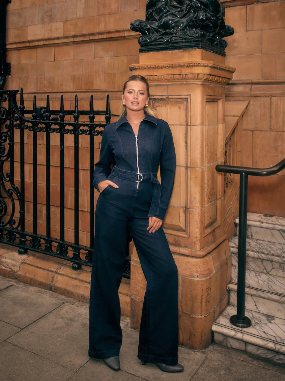 Next Délavage bleu - Combinaison en Denim ceinturée à Jambe large Best