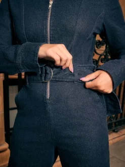 Next Délavage bleu - Combinaison en Denim ceinturée à Jambe large Best