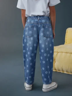 Next - Jeans Barrel (3-16ans) Délavage clair à pois New