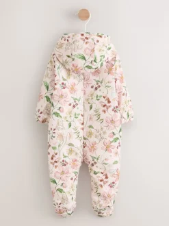 Next Double zip imprimé fleuri rose - Combinaison à capuche en nylon bébé (0mois-2ans) Clearance