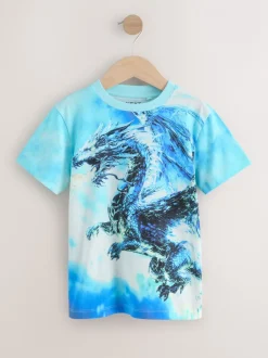 Next - T-shirt imprimé régulier à manches courtes (3-16ans) Dragon blanc/bleu Sale
