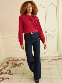 Love & Roses - Sweat en jersey à col ras du cou détail corsage Rouge Online