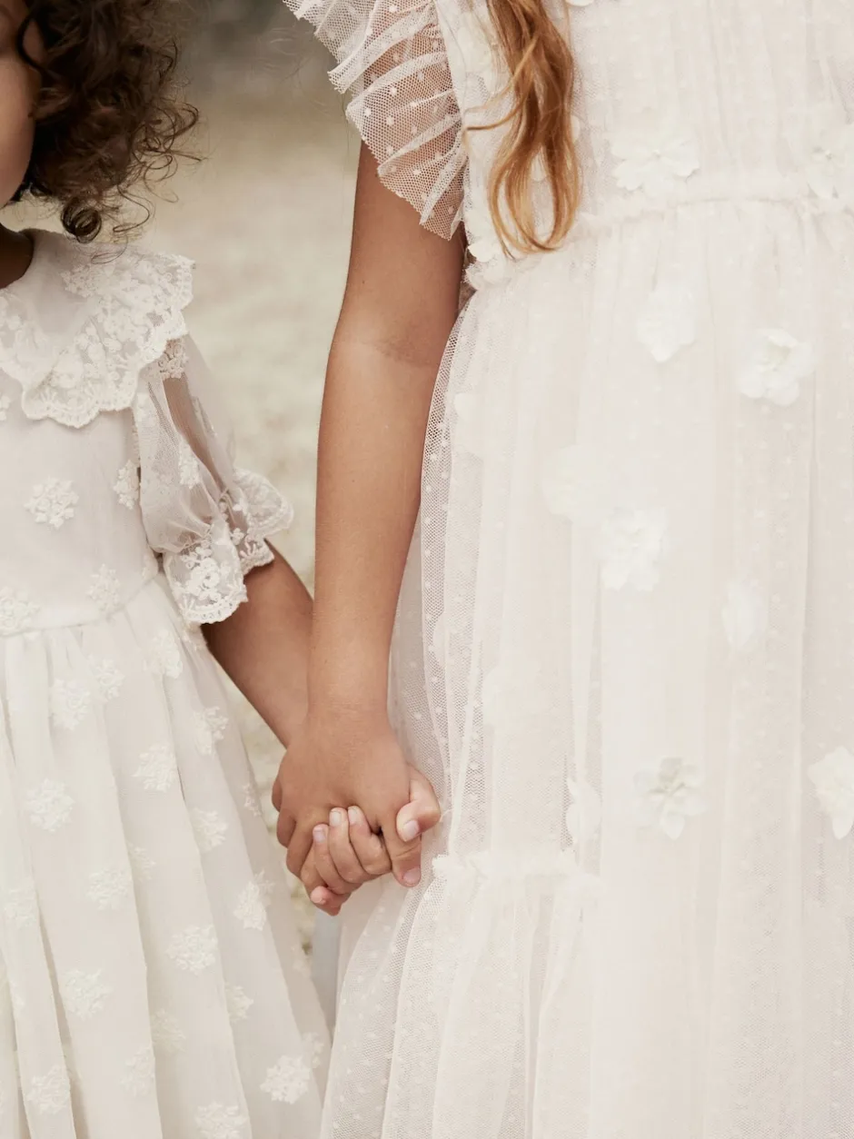 Next Ecru Blanc 3D Fleur - Robe de fleur en maille (3-16ans) Discount