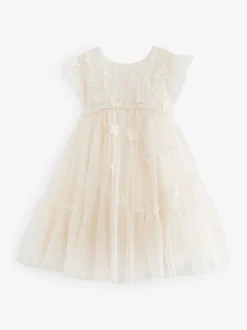 Next Ecru Blanc 3D Fleur - Robe de fleur en maille (3-16ans) Discount