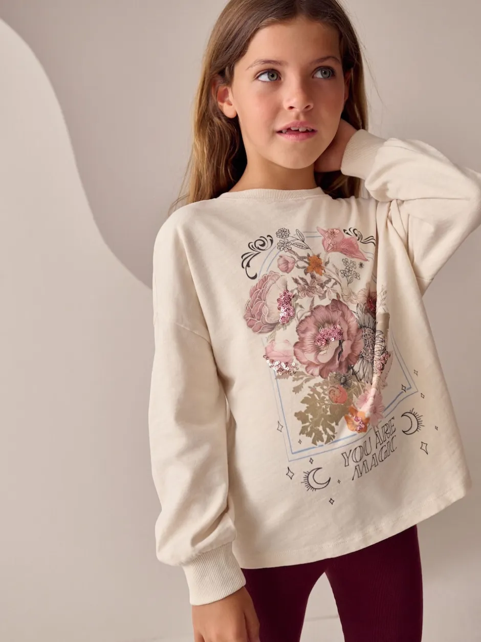 Next Ecru Floral - Haut à manches longues à sequins (3-16ans) Sale