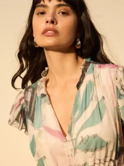 Next Ecru Floral - Robe longue Grande occasion à col en V Imprimé en maille Plissé Clearance