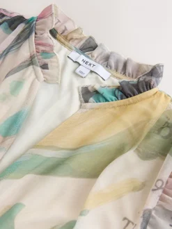 Next Ecru Floral - Robe longue Grande occasion à col en V Imprimé en maille Plissé Clearance