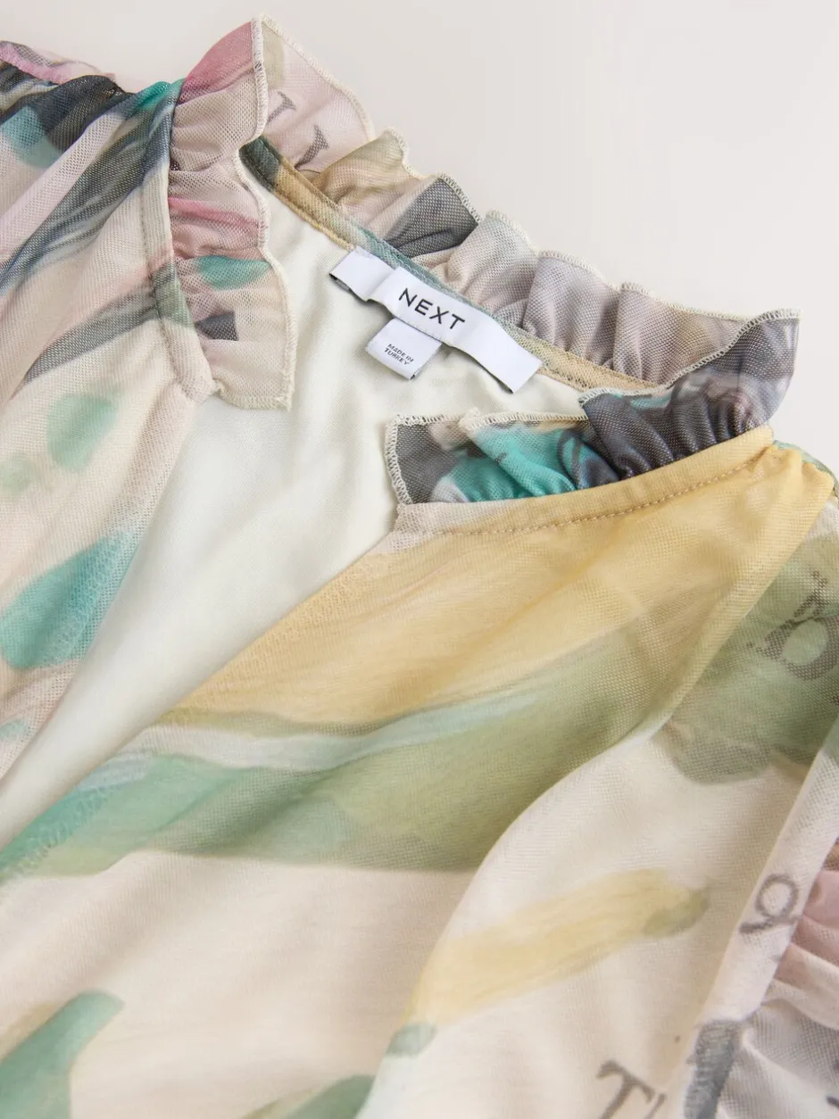 Next Ecru Floral - Robe longue Grande occasion à col en V Imprimé en maille Plissé Clearance