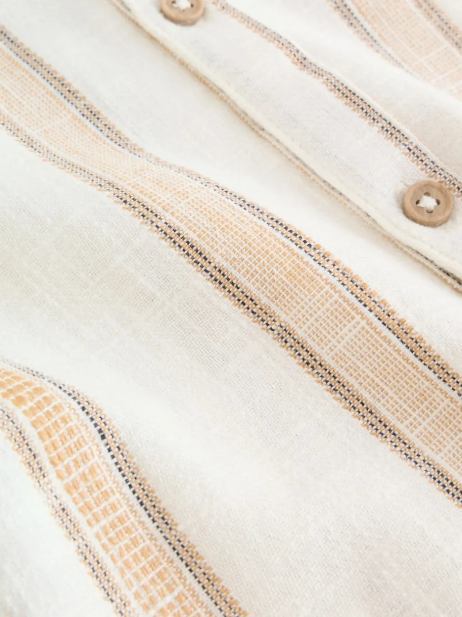 Next Ecru/Brown - Chemise à manches courtes avec col mao à texture rayée (3mois-7ans) New