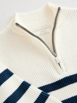 Next Ecru/Navy Stripe - Pull tricoté à fermeture éclair (3mths-7yrs) Outlet