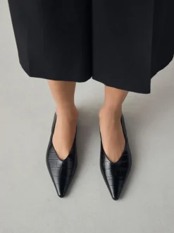 Next Effet Croc noir - Ballerines en cuir haut de gamme à bout pointu Best