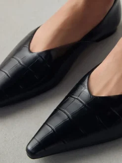 Next Effet Croc noir - Ballerines en cuir haut de gamme à bout pointu Best