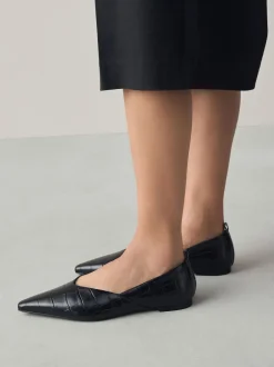 Next Effet Croc noir - Ballerines en cuir haut de gamme à bout pointu Best