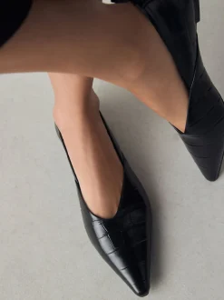 Next Effet Croc noir - Ballerines en cuir haut de gamme à bout pointu Best