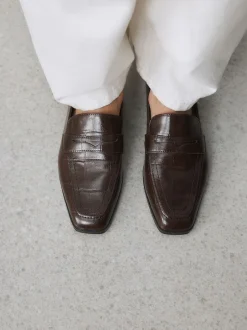 Next Effet croco Marron chocolat - Mocassins Forever Comfort® à bout carré