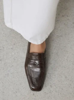 Next Effet croco Marron chocolat - Mocassins Forever Comfort® à bout carré