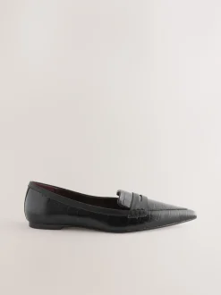 Next Effet croco Noir en relief - Mocassins Forever Comfort® Premium en cuir à bout pointu Sale