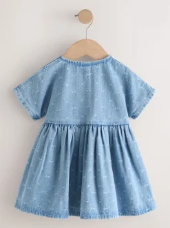 Next En jean avec nœud - Robe à manches courtes (3mois à8ans) Discount