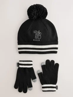 Baker by Ted Baker Ensemble bonnet et gants à pompon Noir à logo Garçons Outlet
