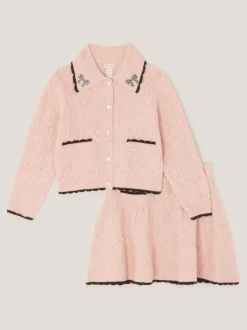 Monsoon Ensemble cardigan à col nœud et jupe en maille New