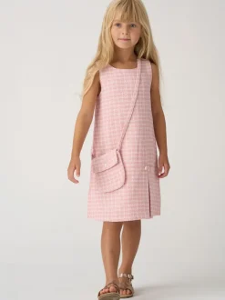 Miss Ensemble veste à carreaux, robe et sac rose en tweed Discount