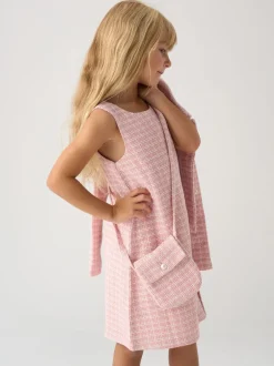 Miss Ensemble veste à carreaux, robe et sac rose en tweed Discount