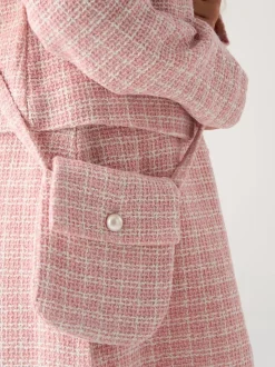 Miss Ensemble veste à carreaux, robe et sac rose en tweed Discount