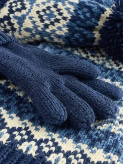 Next - Ensemble chapeau, écharpe et gants 3 pièces (3-16ans) Fairisle bleu/blanc Clearance
