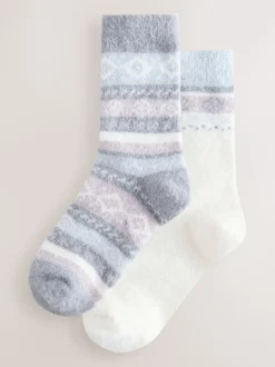 Next - Lot de 2 paires de chaussettes douillettes super poilues Fairisle noir/pastel Hot