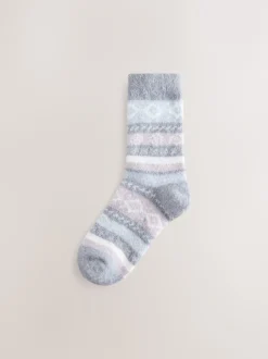 Next - Lot de 2 paires de chaussettes douillettes super poilues Fairisle noir/pastel Hot
