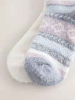 Next - Lot de 2 paires de chaussettes douillettes super poilues Fairisle noir/pastel Hot