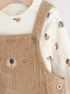 Next - Ensemble salopette et body en velours côtelé (0mois-2ans) Fauve à motif ours marron