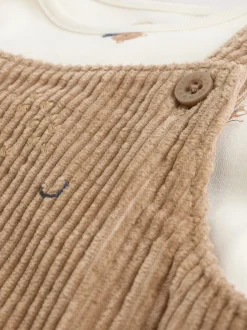 Next - Ensemble salopette et body en velours côtelé (0mois-2ans) Fauve à motif ours marron