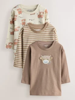 Next Fauve neutre Hamish - Lot de 3 T-shirts à manches longues imprimé animal et personnage (3mois-7 ans) Sale