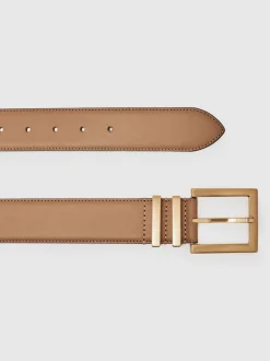 Reiss Fauve/taupe - Brompton Leather Square Buckle Ceintures Discount