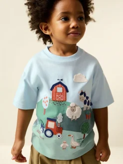 Next - T-shirt appliqué Manches courtes (3mths-7yrs) Ferme verte/bleue Best
