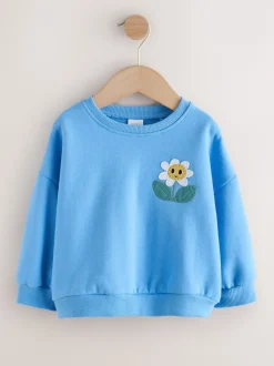 Next - Sweat à col ras du cou (3mths-7yrs) Fleur bleue New