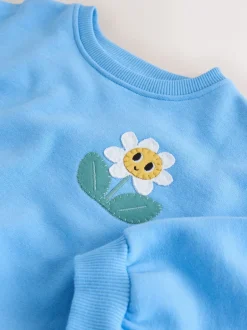 Next - Sweat à col ras du cou (3mths-7yrs) Fleur bleue New