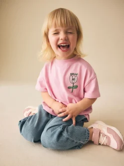 Next Fleur rose - T-shirt brodé à manches courtes (3mois à7ans) Outlet