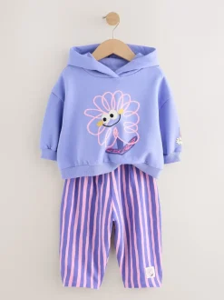 Next Fleur violette rayée - Ensemble sweat à capuche et coupe ballon Survêtement (3mois -7ans)