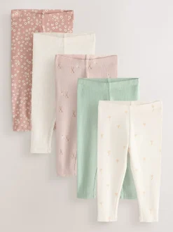 Next Fleuri - Lot de 5 leggings côtelés (3mois-7ans) Outlet