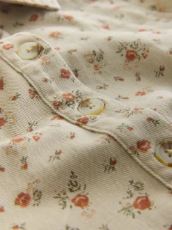 Next Fleuri neutre - Robe chemise à manches longues en sergé de coton Clearance