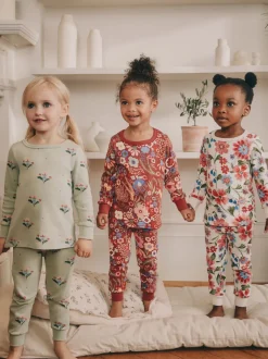 Next Fleuri rouge/vert - Lot de 3 pyjamas Snuggle (9mois-10ans) Sale