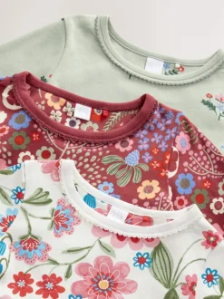 Next Fleuri rouge/vert - Lot de 3 pyjamas Snuggle (9mois-10ans) Sale