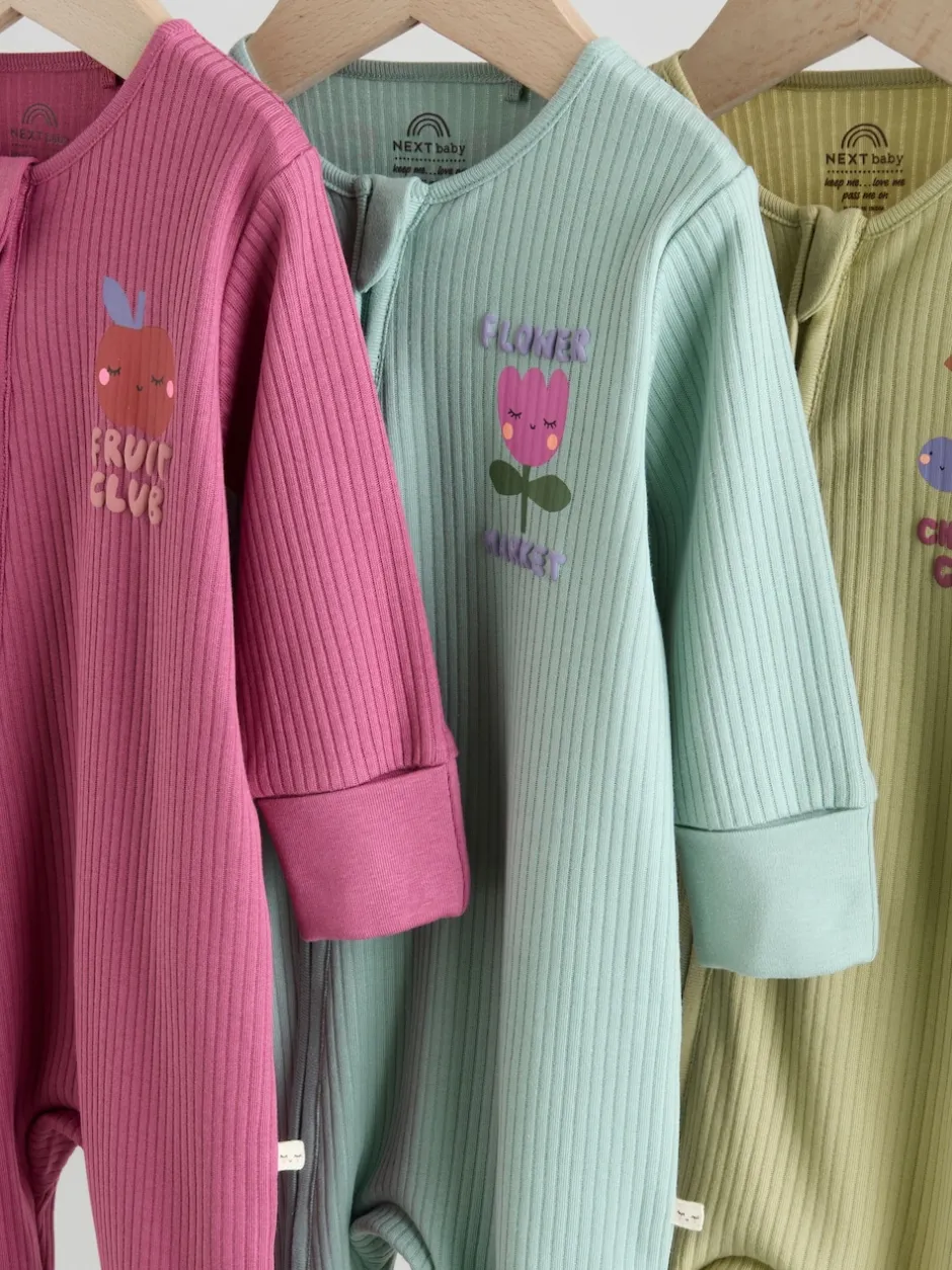 Next Fleurs multicolores - Combinaisons de nuit à fermeture éclair pour bébés 3 Pack (0mths-3yrs)