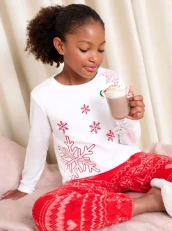 Lipsy Flocon de neige rouge/blanc - Pyjama Noël doux au toucher Fairisle Twosie (5-16ans) Online
