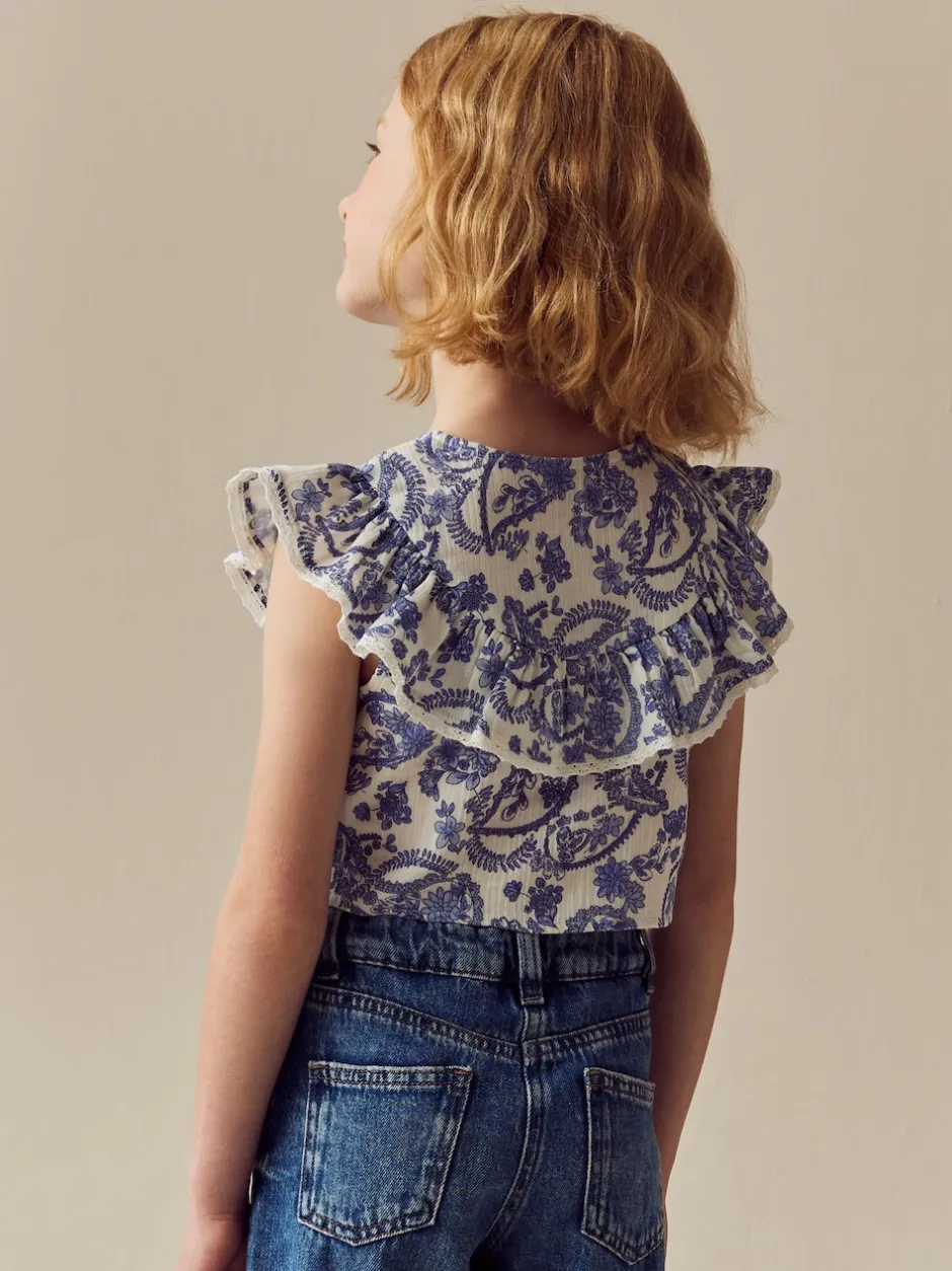 Next Floral bleu - Chemisier 100% coton avec col boutonné (316ans) Sale