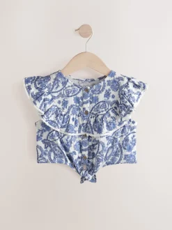 Next Floral bleu - Chemisier 100% coton avec col boutonné (316ans) Sale