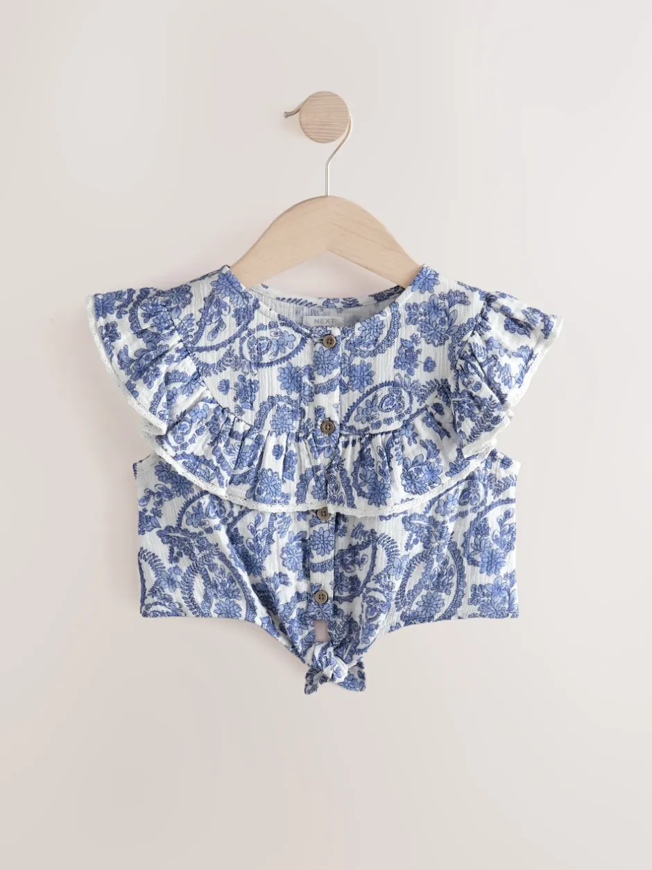 Next Floral bleu - Chemisier 100% coton avec col boutonné (316ans) Sale